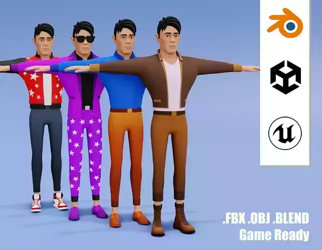 Male cartoon character with 4 outfit