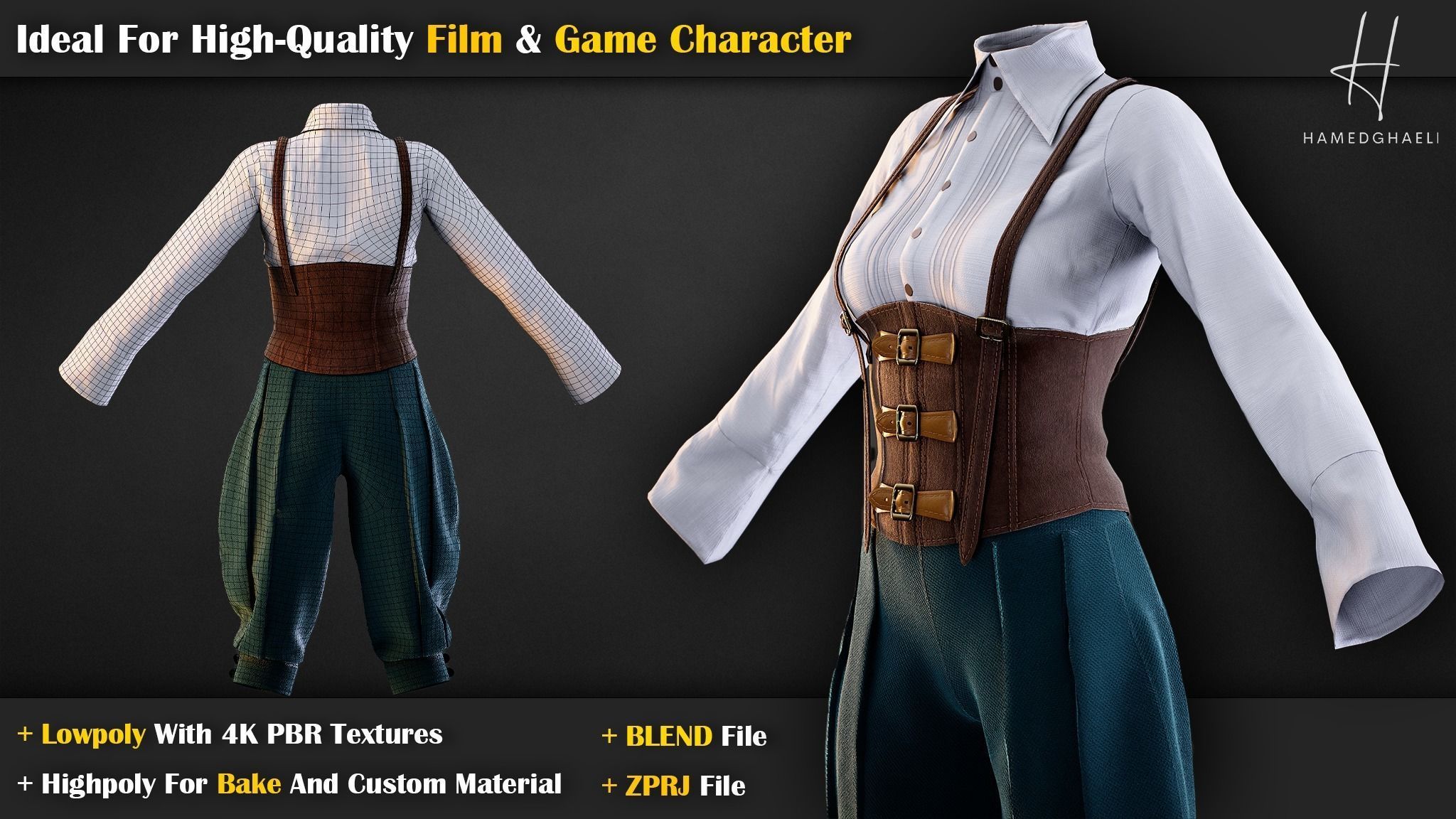 Medieval Fantasy Outfit Low-poly 3D model_2