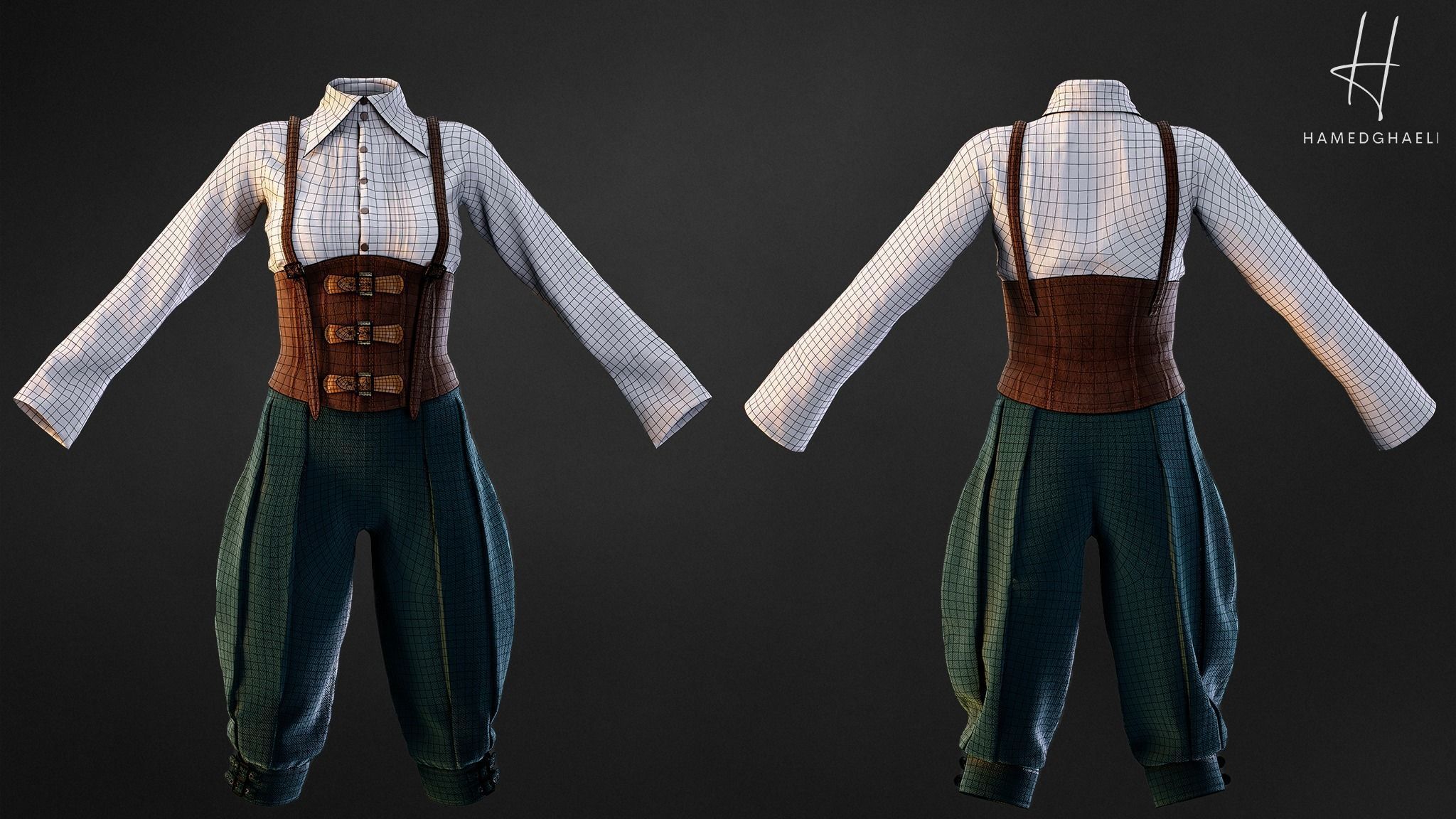 Medieval Fantasy Outfit Low-poly 3D model_6