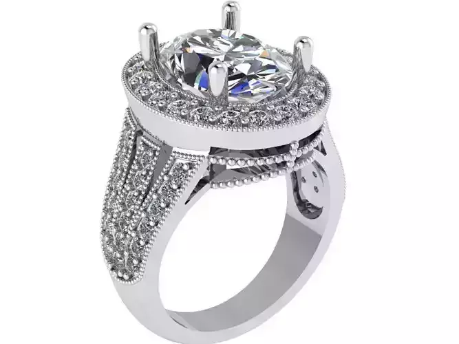 Oval Halo Diamond Wide Ring 0704