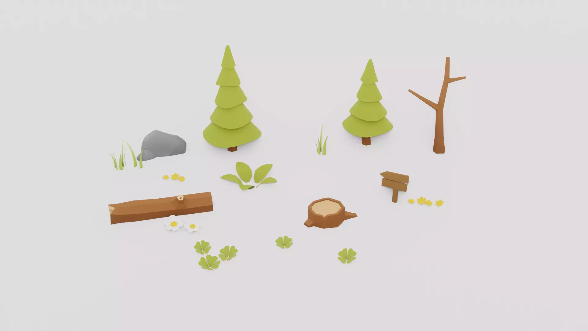 Flowers Plants Stones Trees Grass Nature VR AR Low Poly  Low-poly 3D model_0