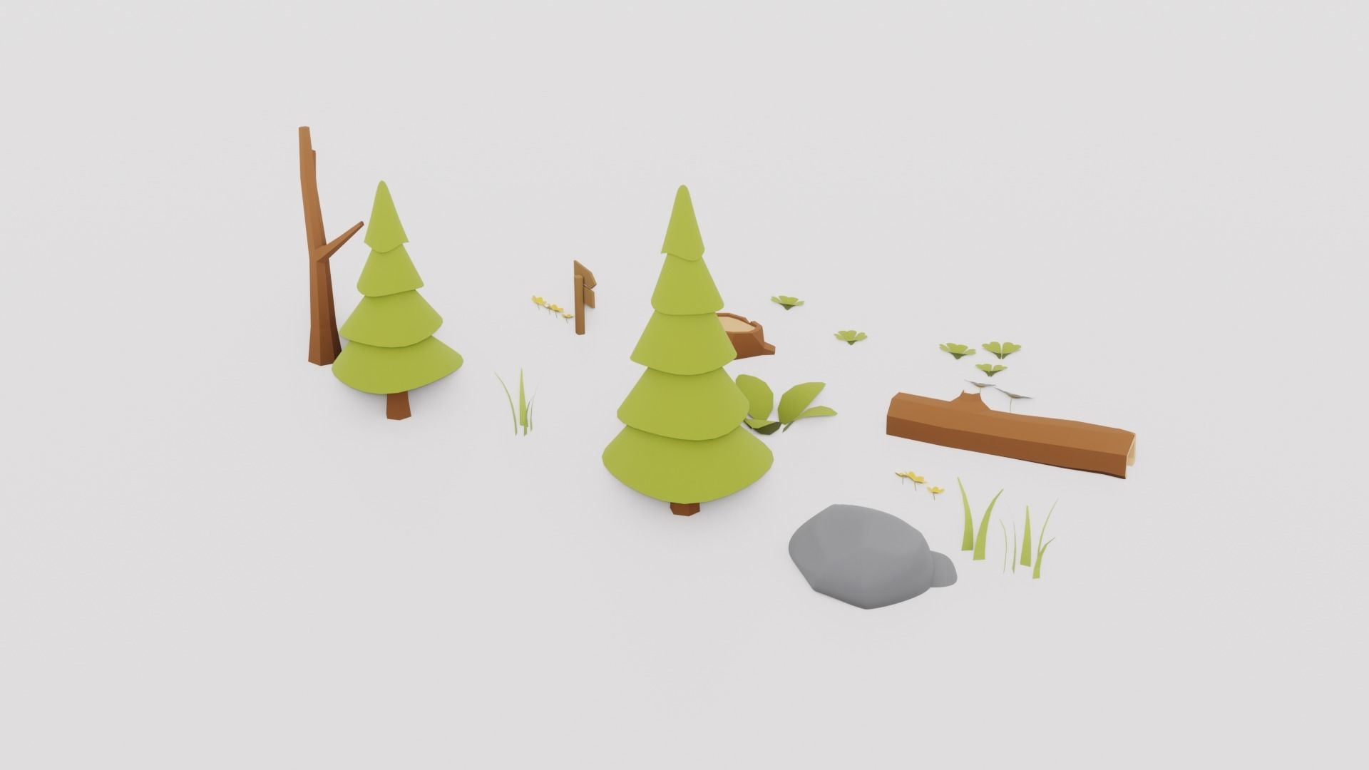 Flowers Plants Stones Trees Grass Nature VR AR Low Poly  Low-poly 3D model_3