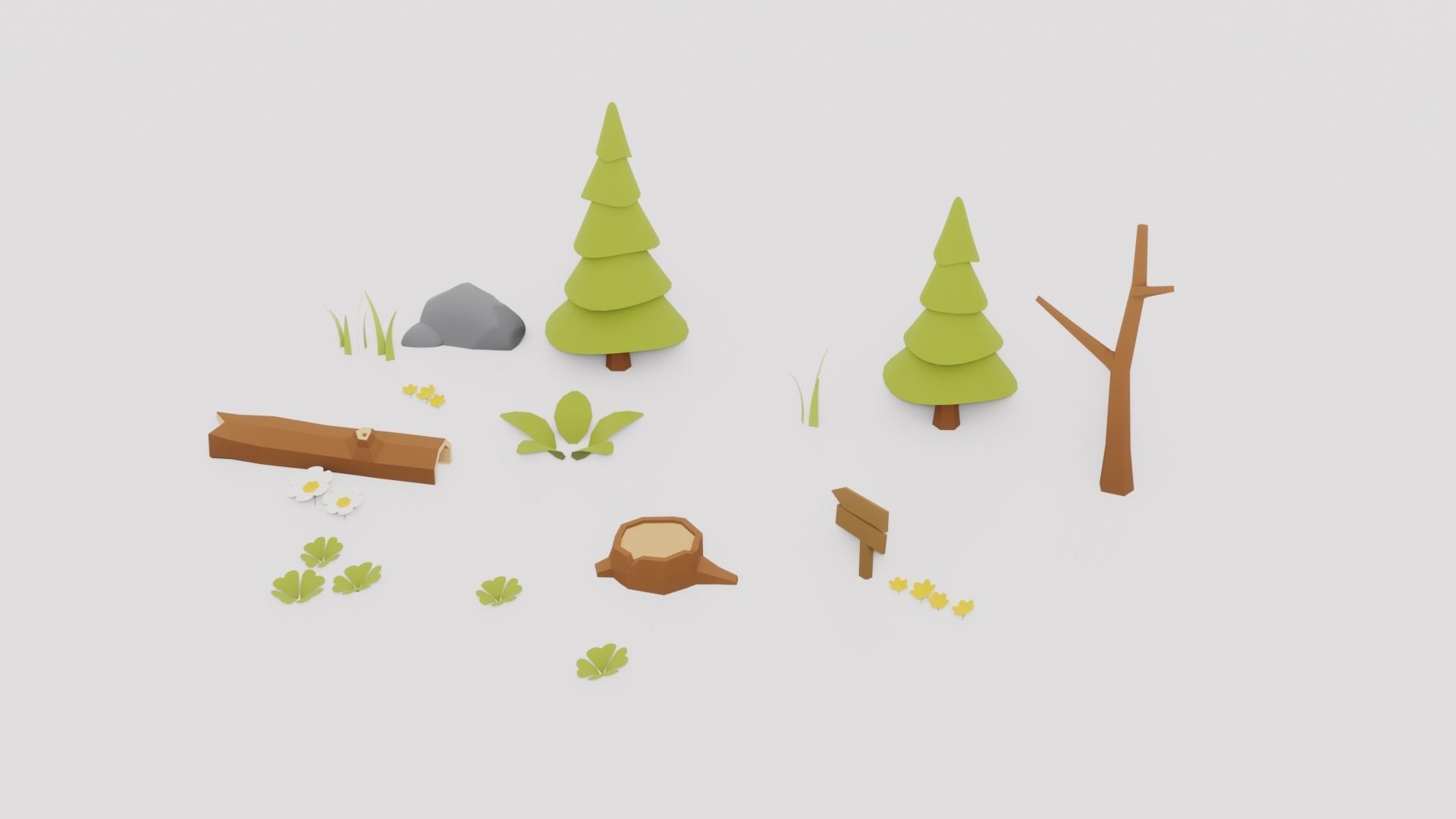 Flowers Plants Stones Trees Grass Nature VR AR Low Poly  Low-poly 3D model_1