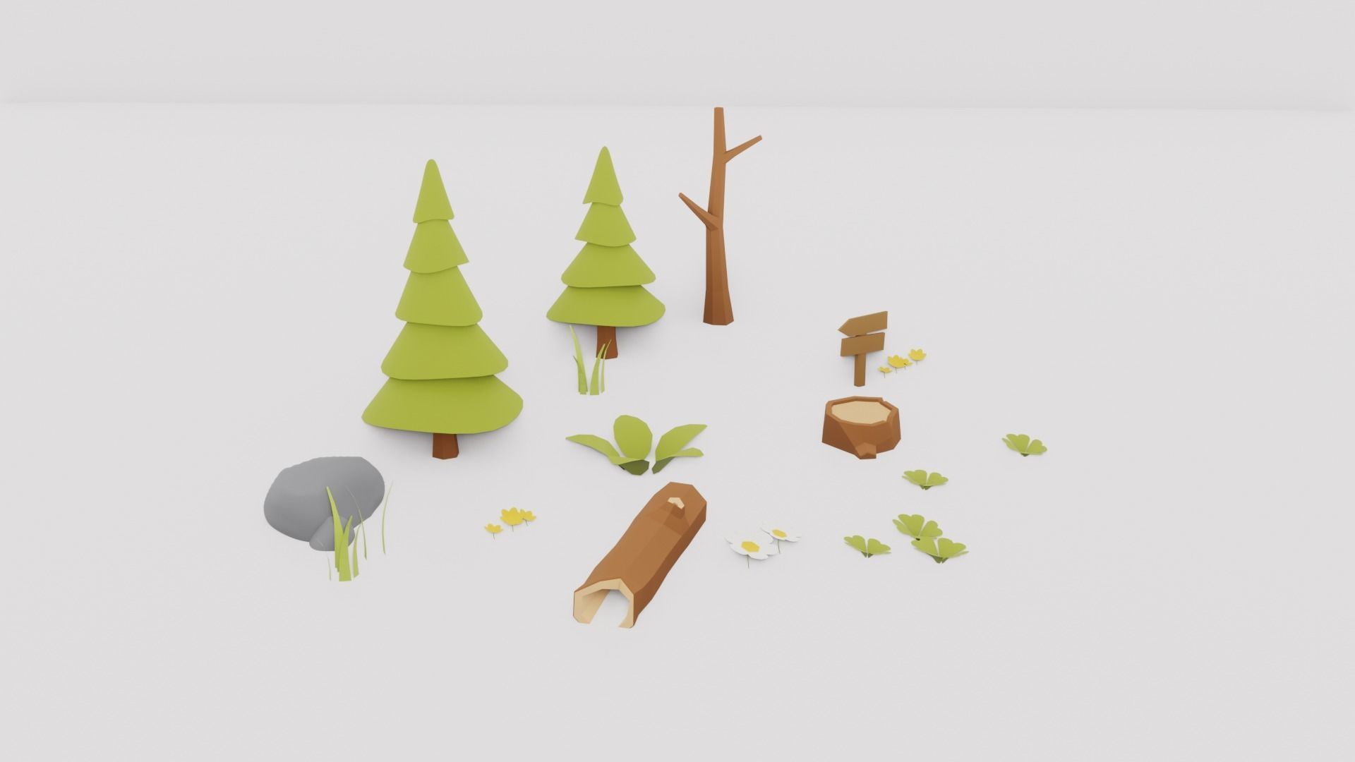 Flowers Plants Stones Trees Grass Nature VR AR Low Poly  Low-poly 3D model_7