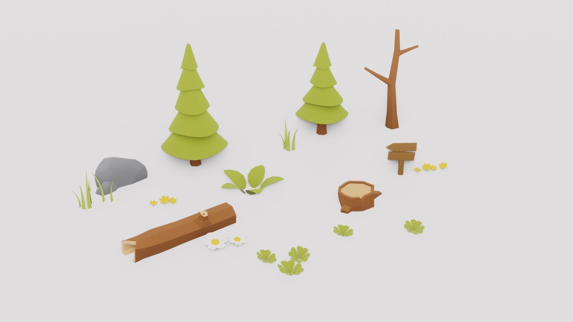 Flowers Plants Stones Trees Grass Nature VR AR Low Poly  Low-poly 3D model_2