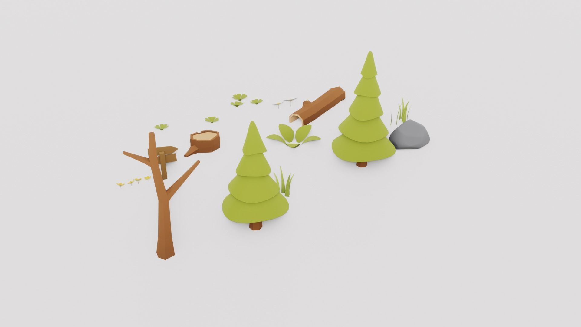 Flowers Plants Stones Trees Grass Nature VR AR Low Poly  Low-poly 3D model_4