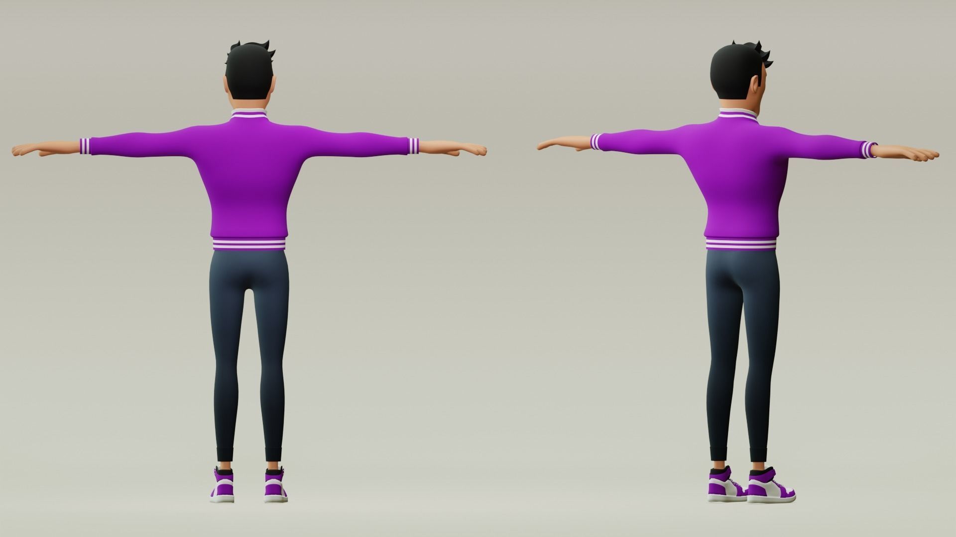 Male cartoon character with 4 outfit Low-poly 3D model_10