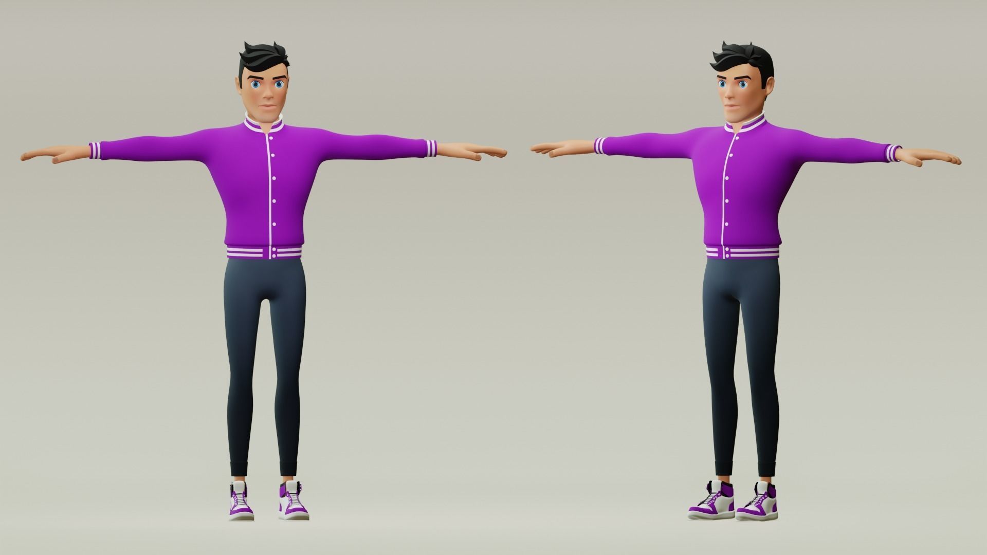 Male cartoon character with 4 outfit Low-poly 3D model_9