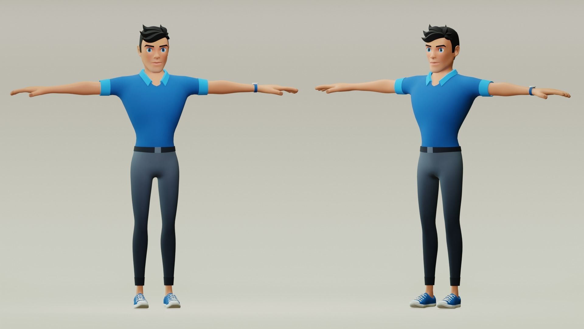Male cartoon character with 4 outfit Low-poly 3D model_6