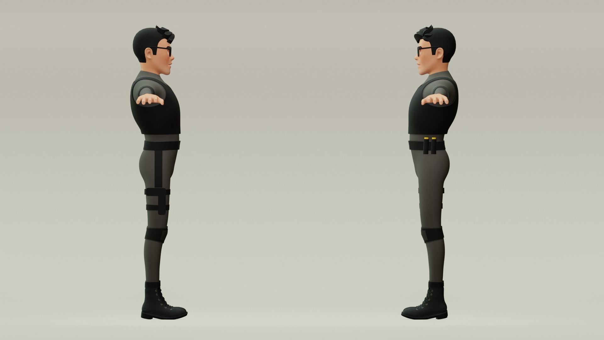 Male cartoon character with 4 outfit Low-poly 3D model_14