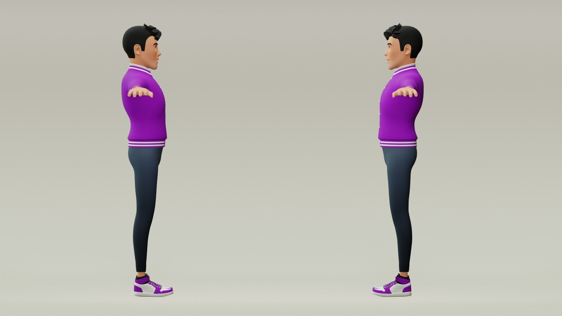 Male cartoon character with 4 outfit Low-poly 3D model_11
