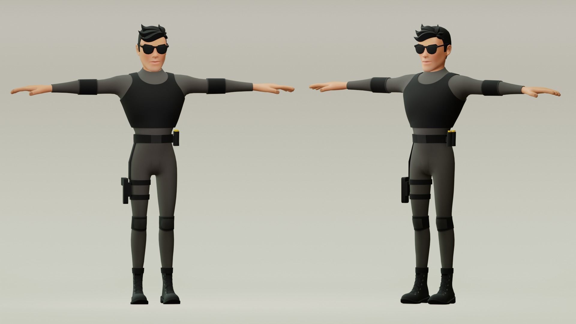 Male cartoon character with 4 outfit Low-poly 3D model_12