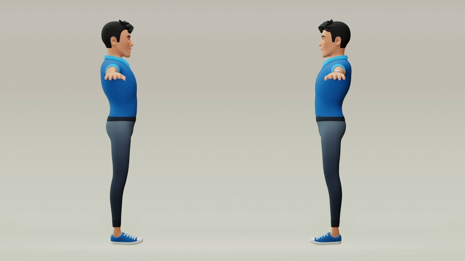 Male cartoon character with 4 outfit Low-poly 3D model_8