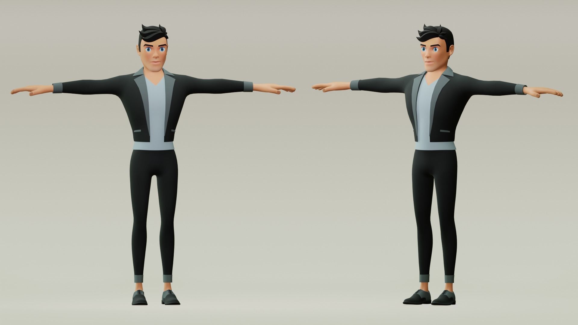 Male cartoon character with 4 outfit Low-poly 3D model_3