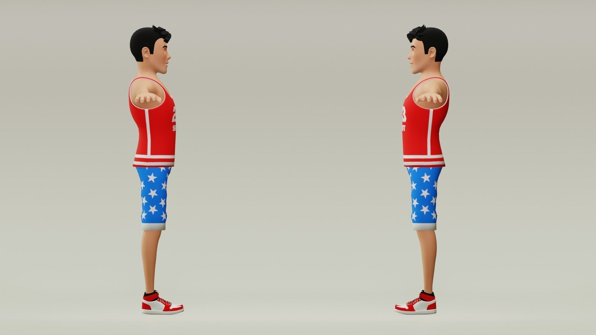 Male cartoon character with 4 outfit Low-poly 3D model_13