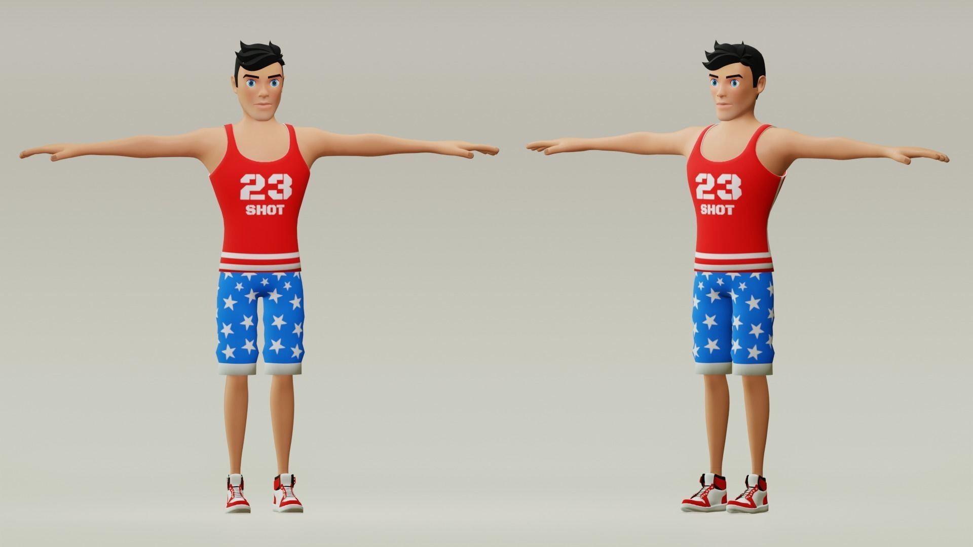 Male cartoon character with 4 outfit Low-poly 3D model_11