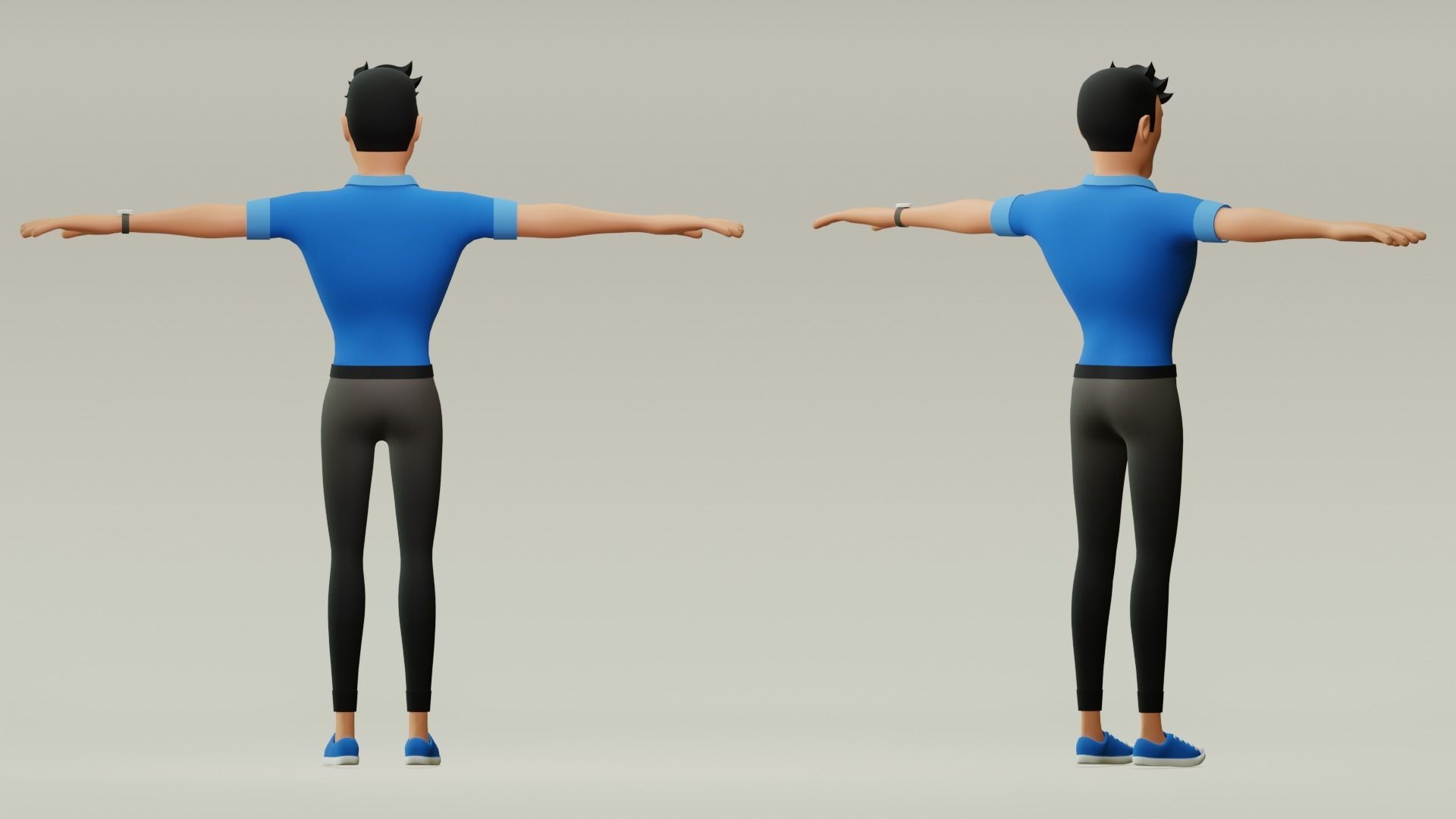 Male cartoon character with 4 outfit Low-poly 3D model_6