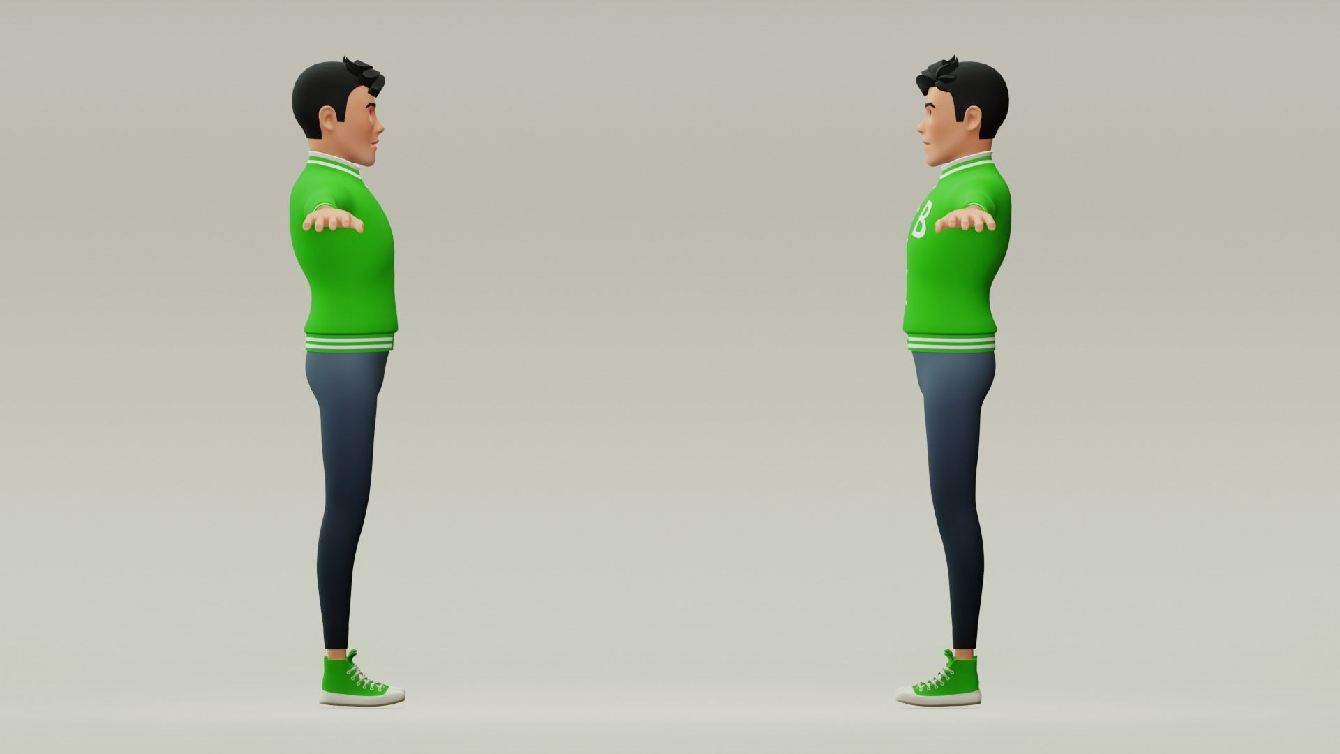 Male cartoon character with 4 outfit Low-poly 3D model_10