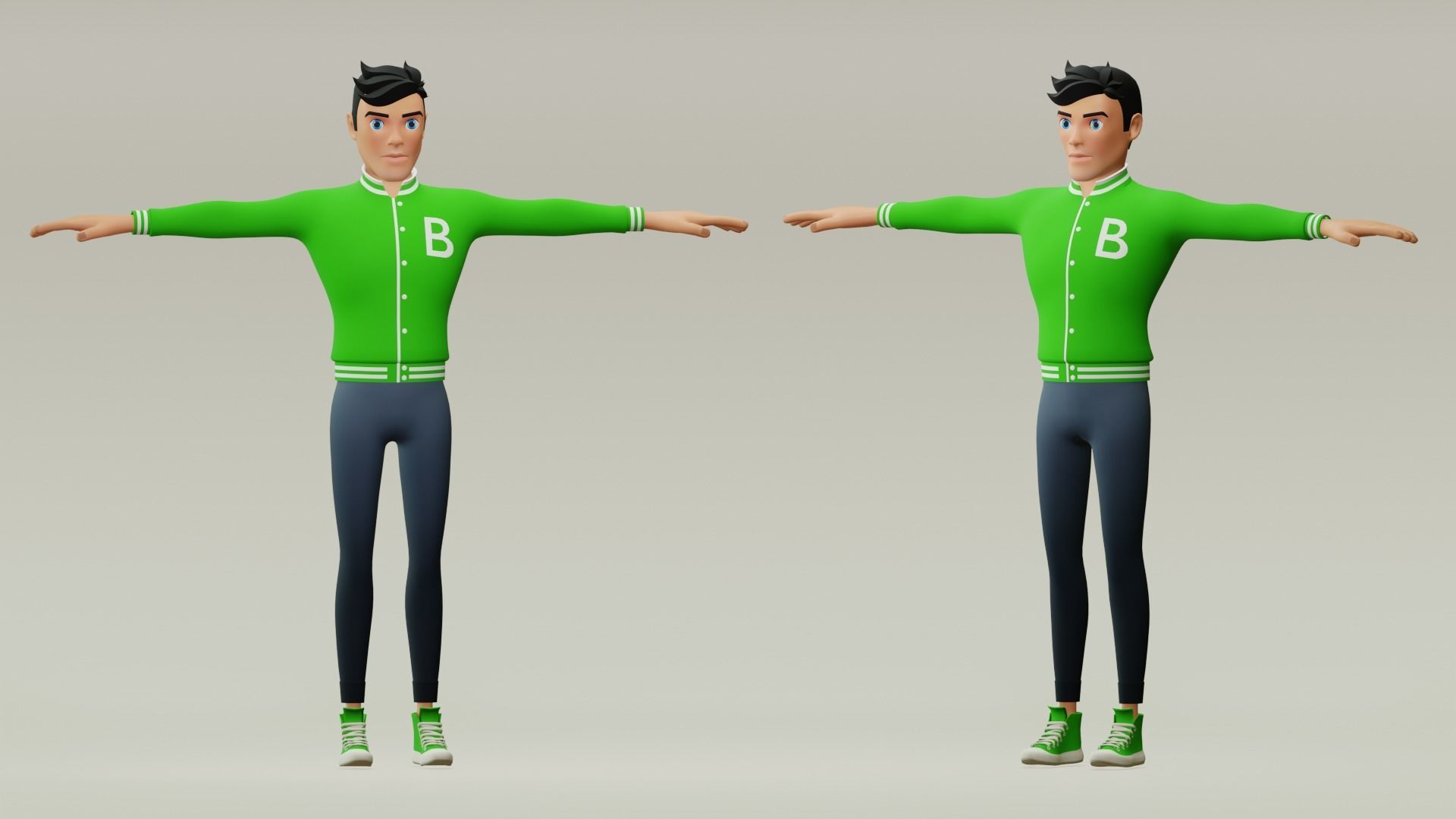 Male cartoon character with 4 outfit Low-poly 3D model_8