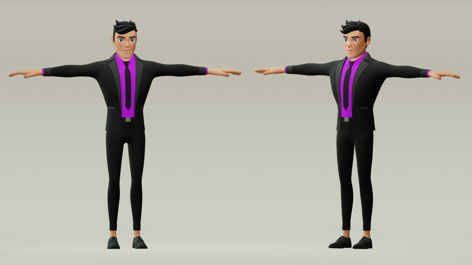 Male cartoon character with 4 outfit Low-poly 3D model_2