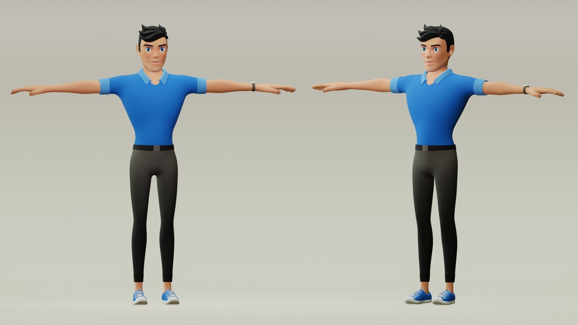Male cartoon character with 4 outfit Low-poly 3D model_5