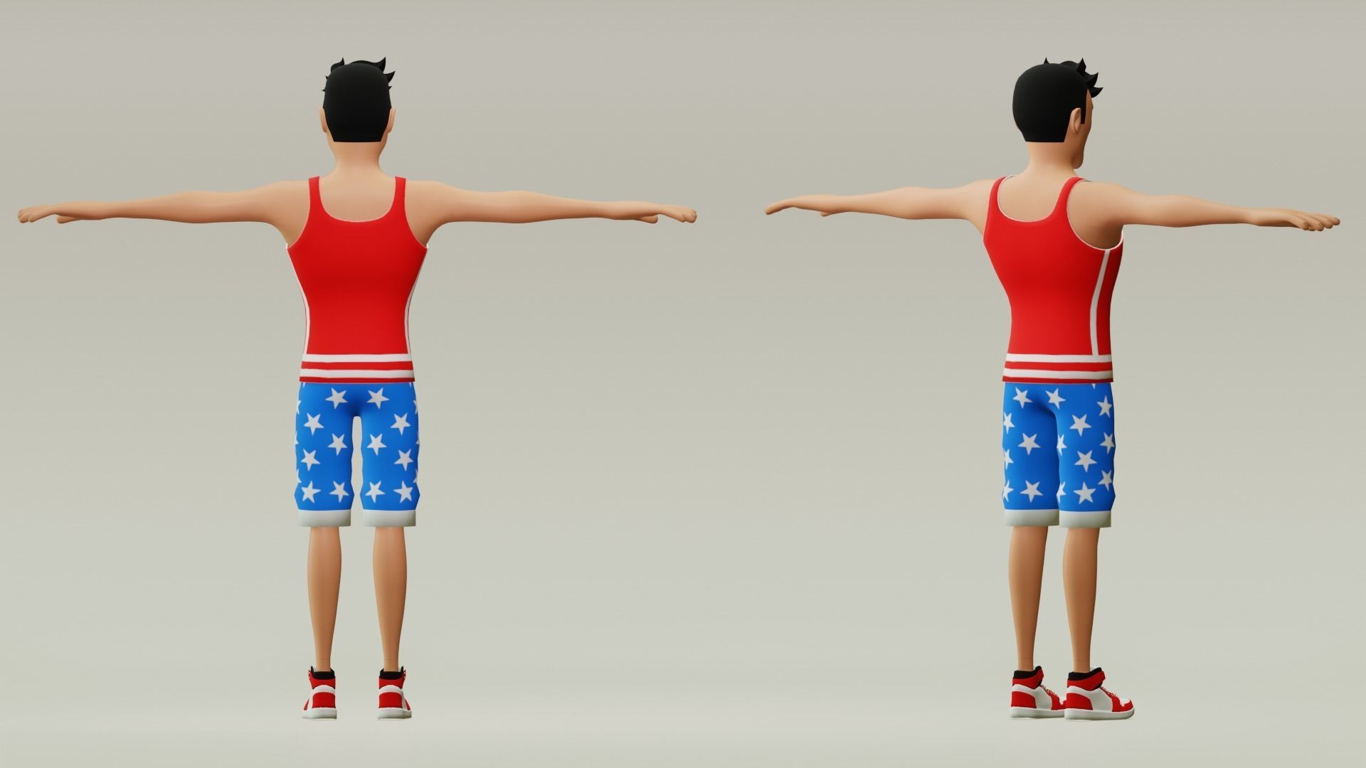 Male cartoon character with 4 outfit Low-poly 3D model_12