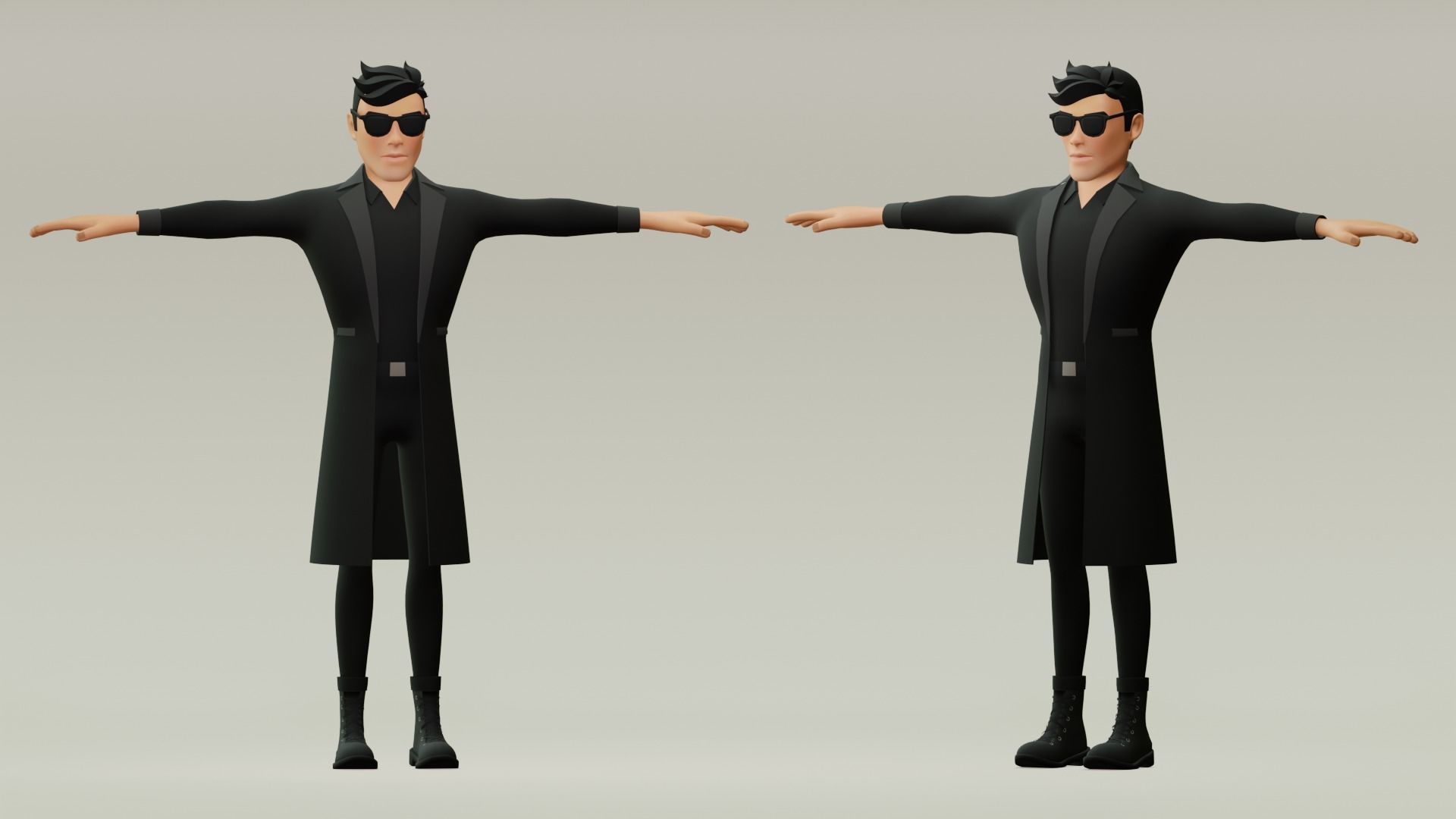 Male cartoon character with 4 outfit Low-poly 3D model_3