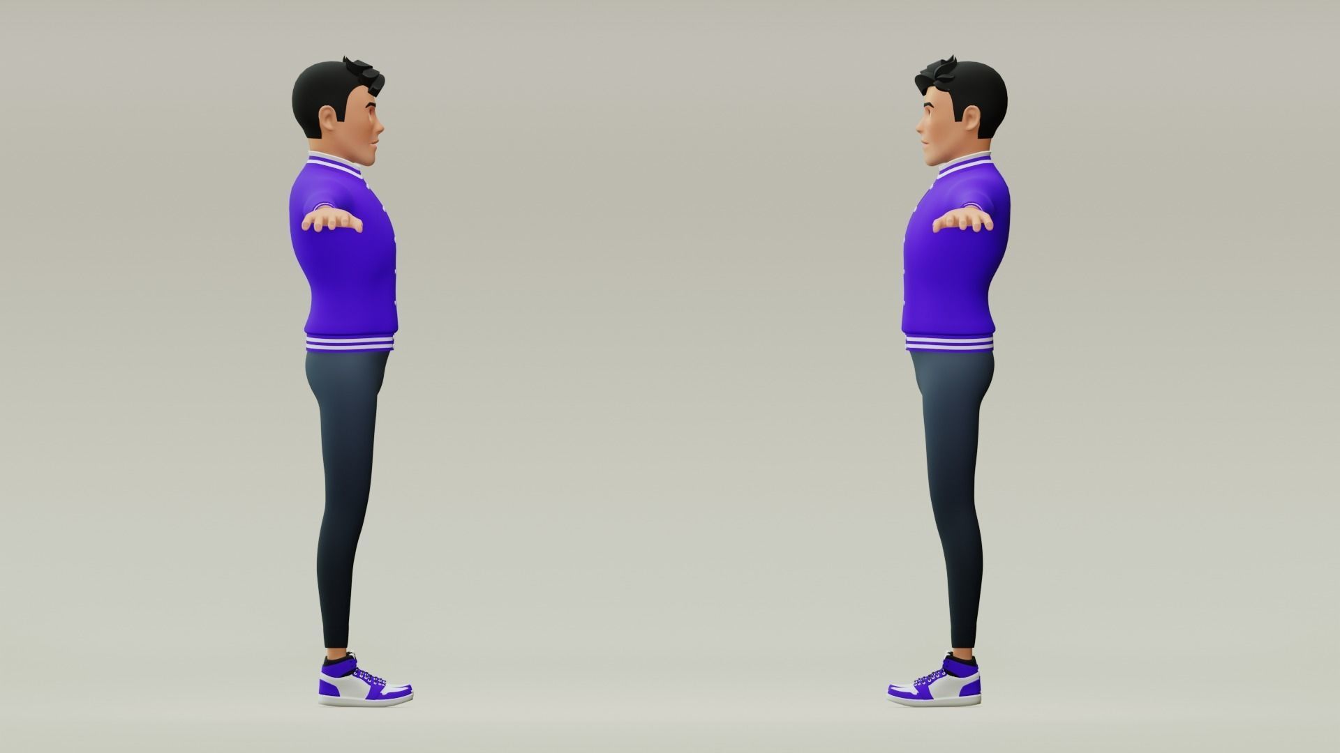 Male cartoon character with 4 outfit Low-poly 3D model_14