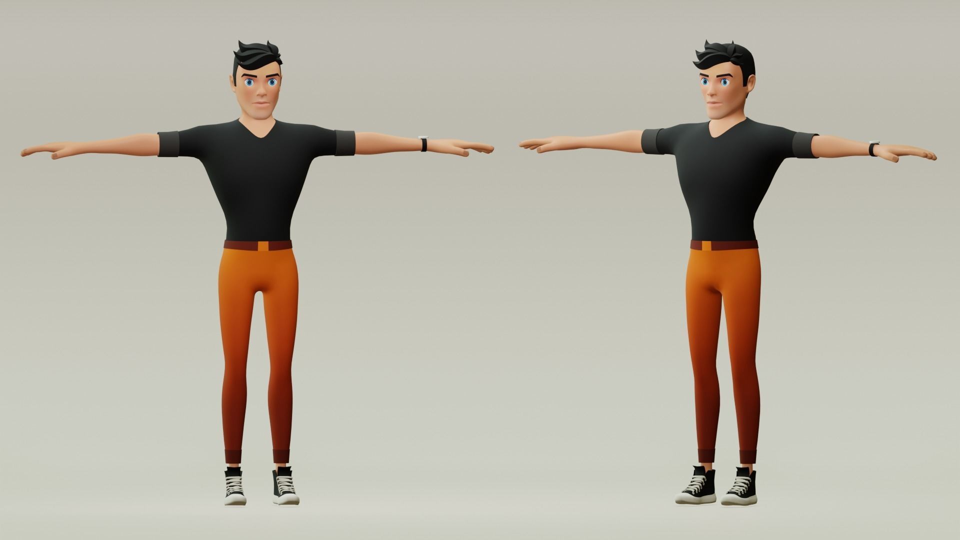 Male cartoon character with 4 outfit Low-poly 3D model_9