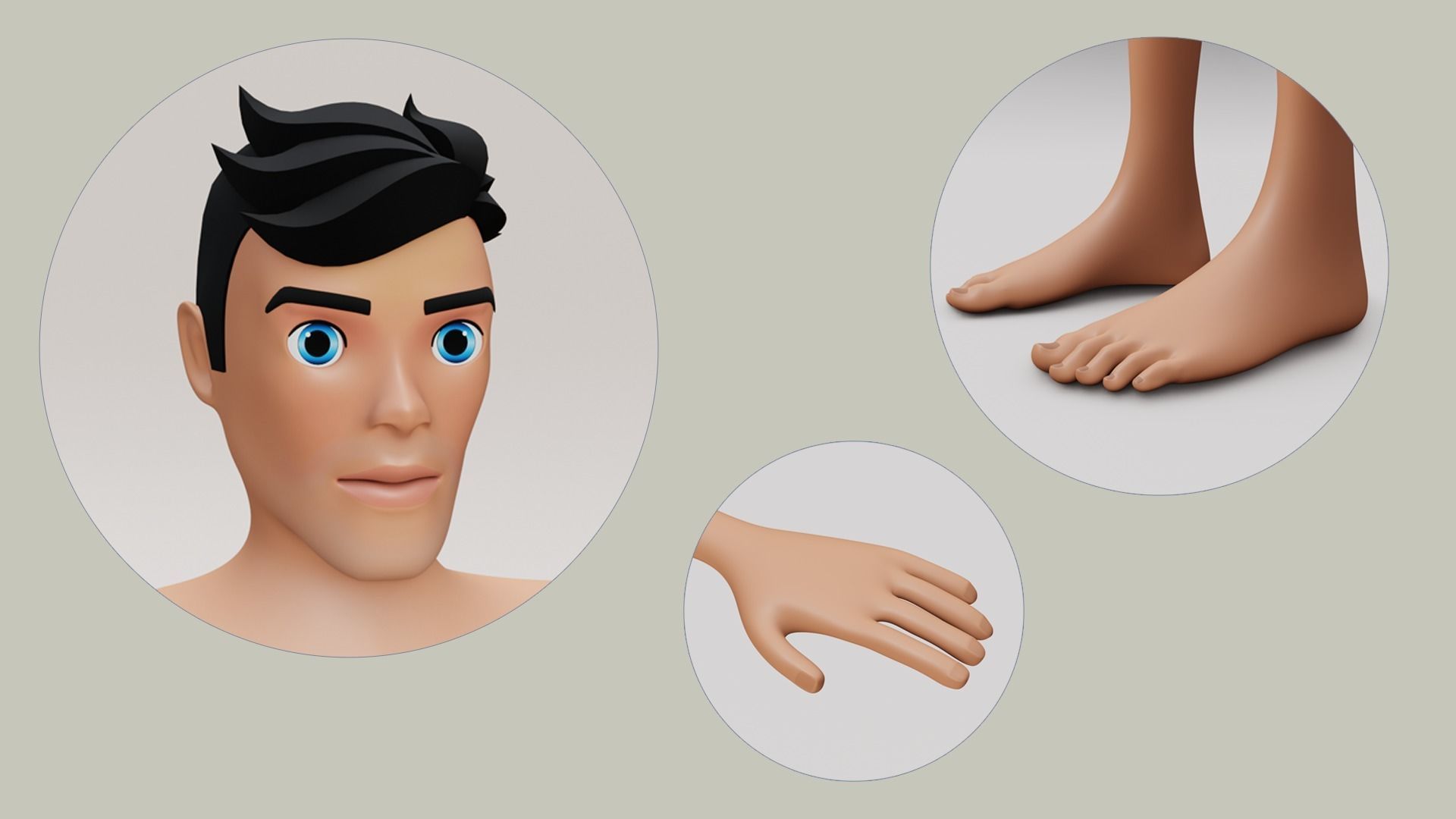 Male cartoon character with 4 outfit Low-poly 3D model_2