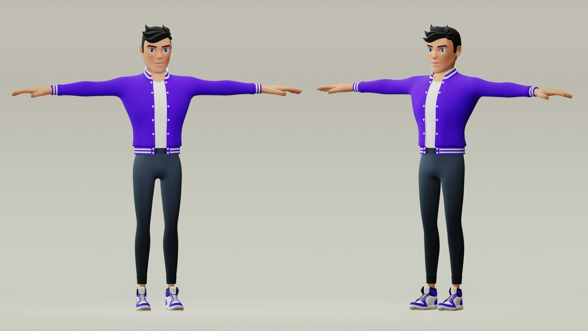 Male cartoon character with 4 outfit Low-poly 3D model_12