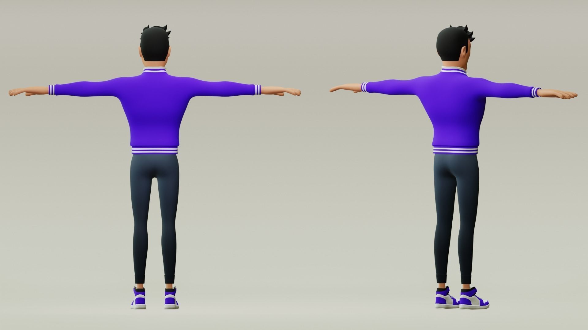 Male cartoon character with 4 outfit Low-poly 3D model_13