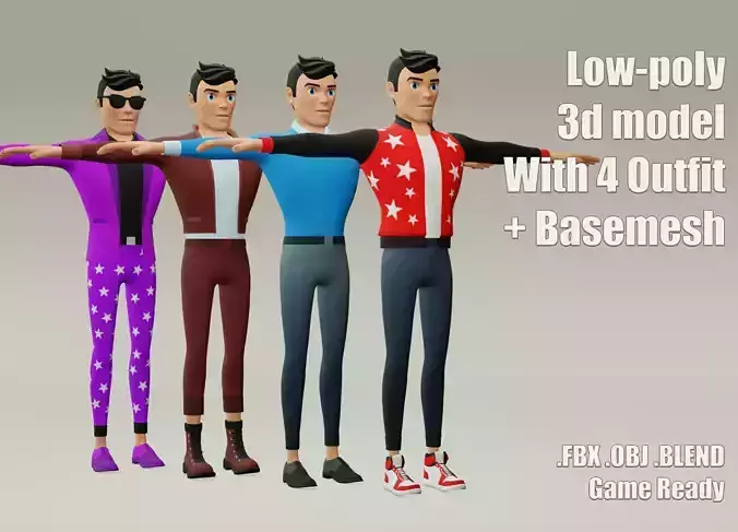 Male cartoon character with 4 outfit