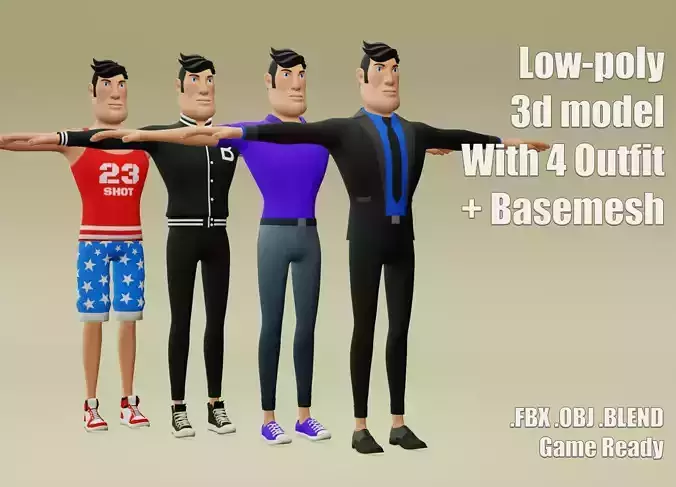 Male cartoon character with 4 outfit