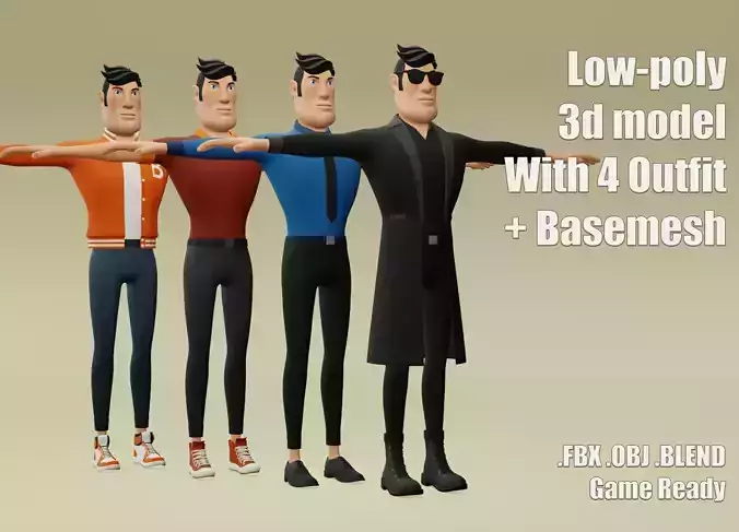 Male cartoon character with 4 outfit