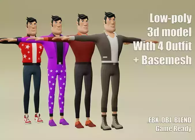 Male cartoon character with 4 outfit