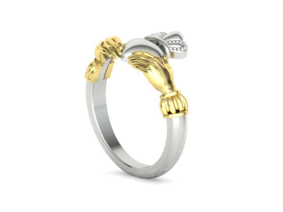 Heavy Twotone Claddagh Ring Friendship Heart Ring 3dmodel 3D print model_29