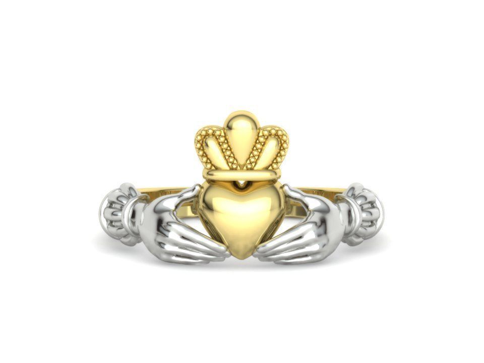 Heavy Twotone Claddagh Ring Friendship Heart Ring 3dmodel 3D print model_5