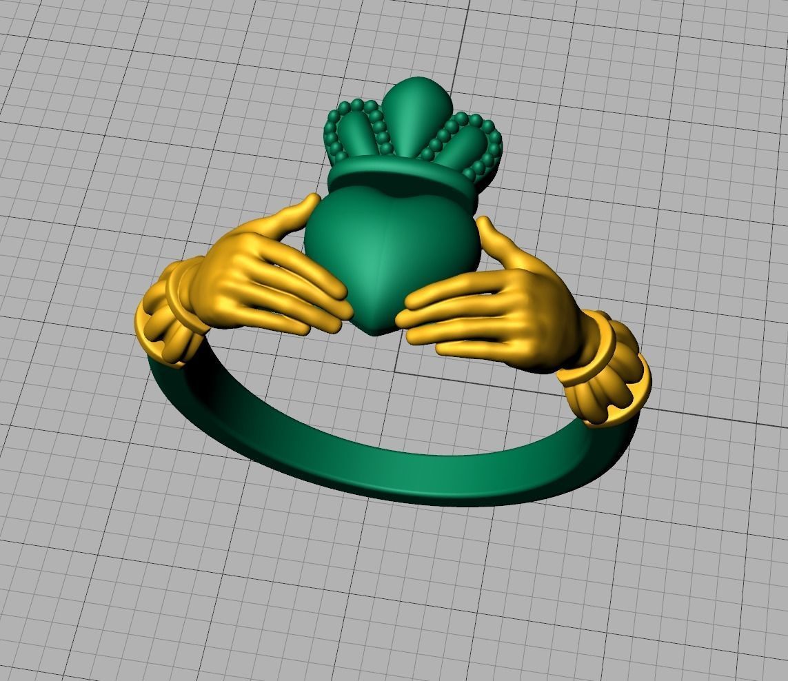 Heavy Twotone Claddagh Ring Friendship Heart Ring 3dmodel 3D print model_22