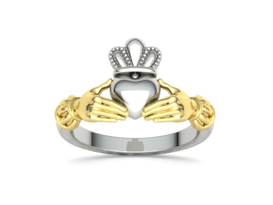 Heavy Twotone Claddagh Ring Friendship Heart Ring 3dmodel 3D print model_25
