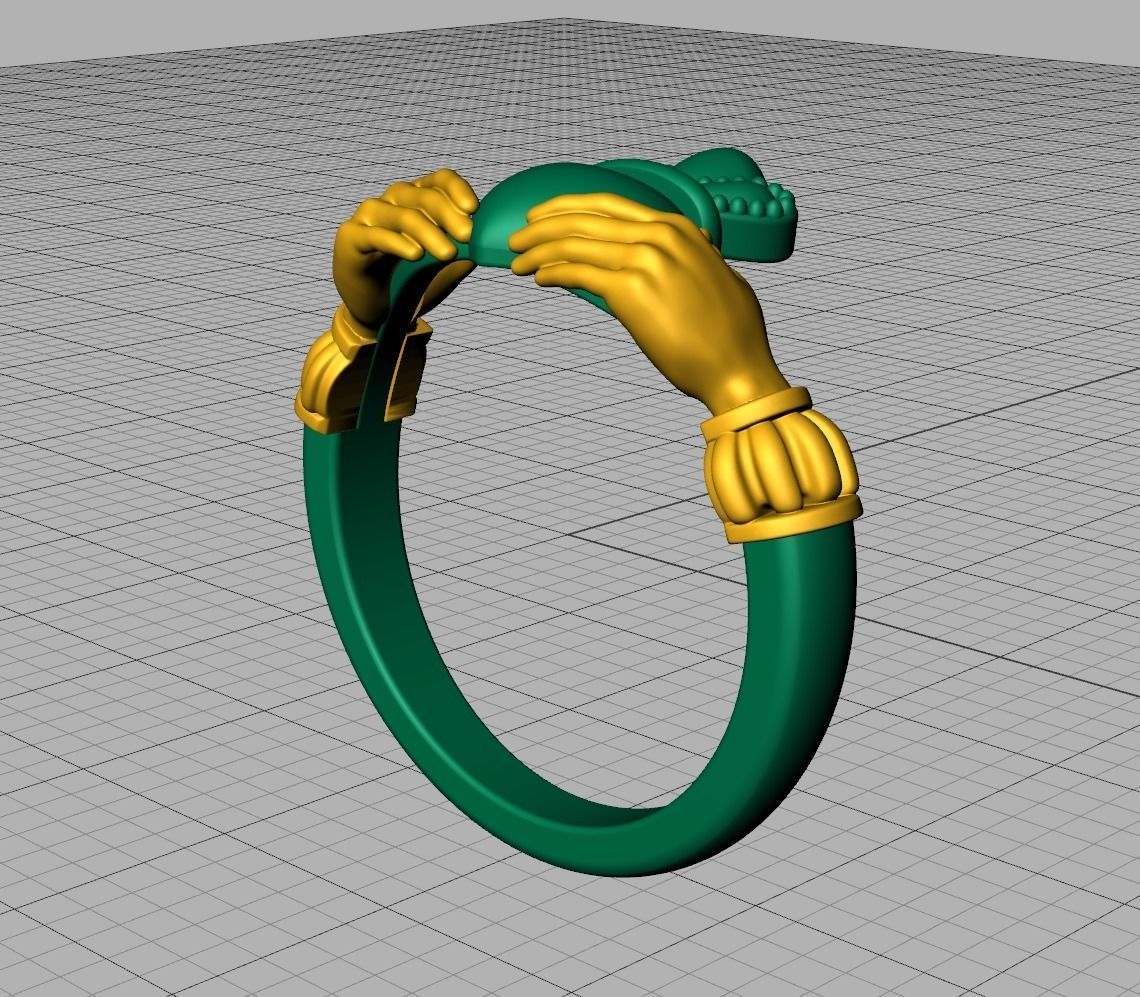 Heavy Twotone Claddagh Ring Friendship Heart Ring 3dmodel 3D print model_21