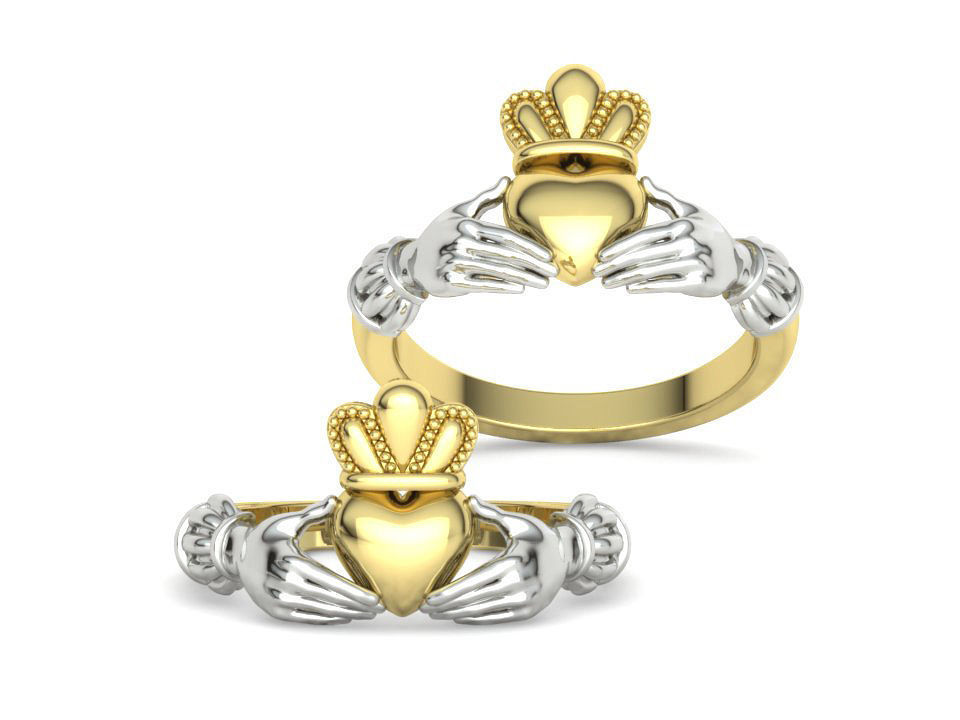 Heavy Twotone Claddagh Ring Friendship Heart Ring 3dmodel 3D print model_4