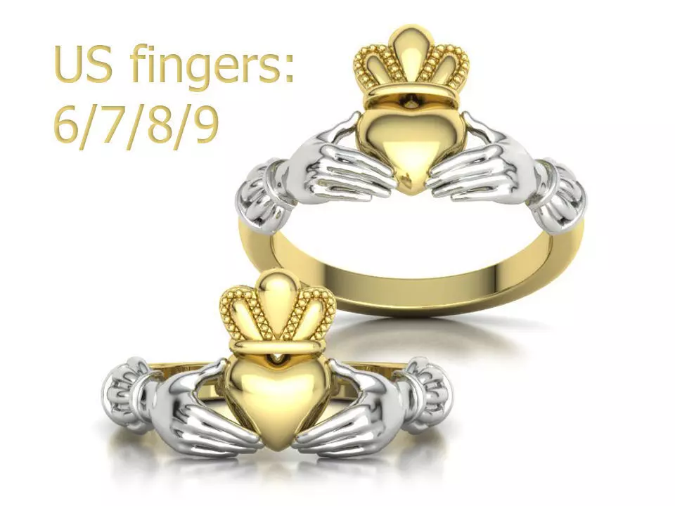 Heavy Twotone Claddagh Ring Friendship Heart Ring 3dmodel 3D print model_0