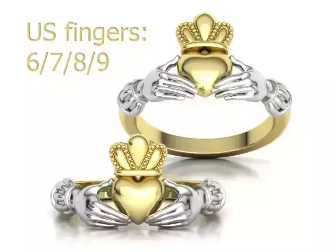 Heavy Twotone Claddagh Ring Friendship Heart Ring 3dmodel 3D print model