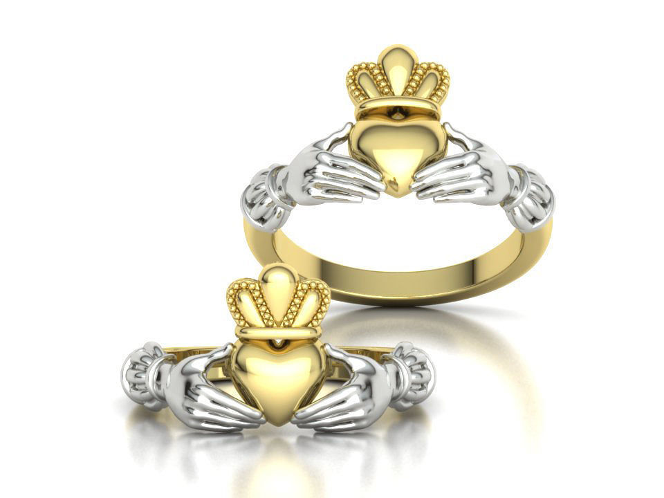 Heavy Twotone Claddagh Ring Friendship Heart Ring 3dmodel 3D print model_1