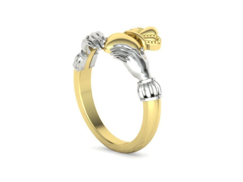 Heavy Twotone Claddagh Ring Friendship Heart Ring 3dmodel 3D print model_30