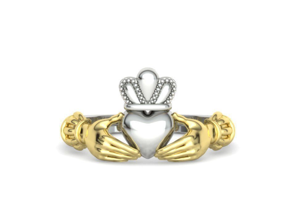 Heavy Twotone Claddagh Ring Friendship Heart Ring 3dmodel 3D print model_6