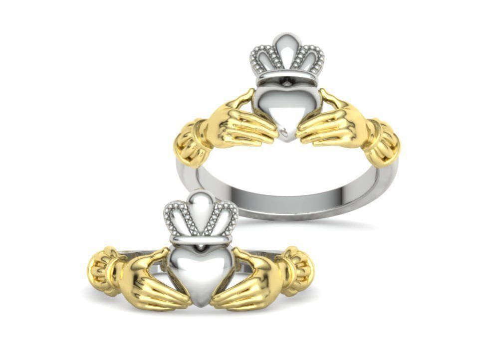 Heavy Twotone Claddagh Ring Friendship Heart Ring 3dmodel 3D print model_3