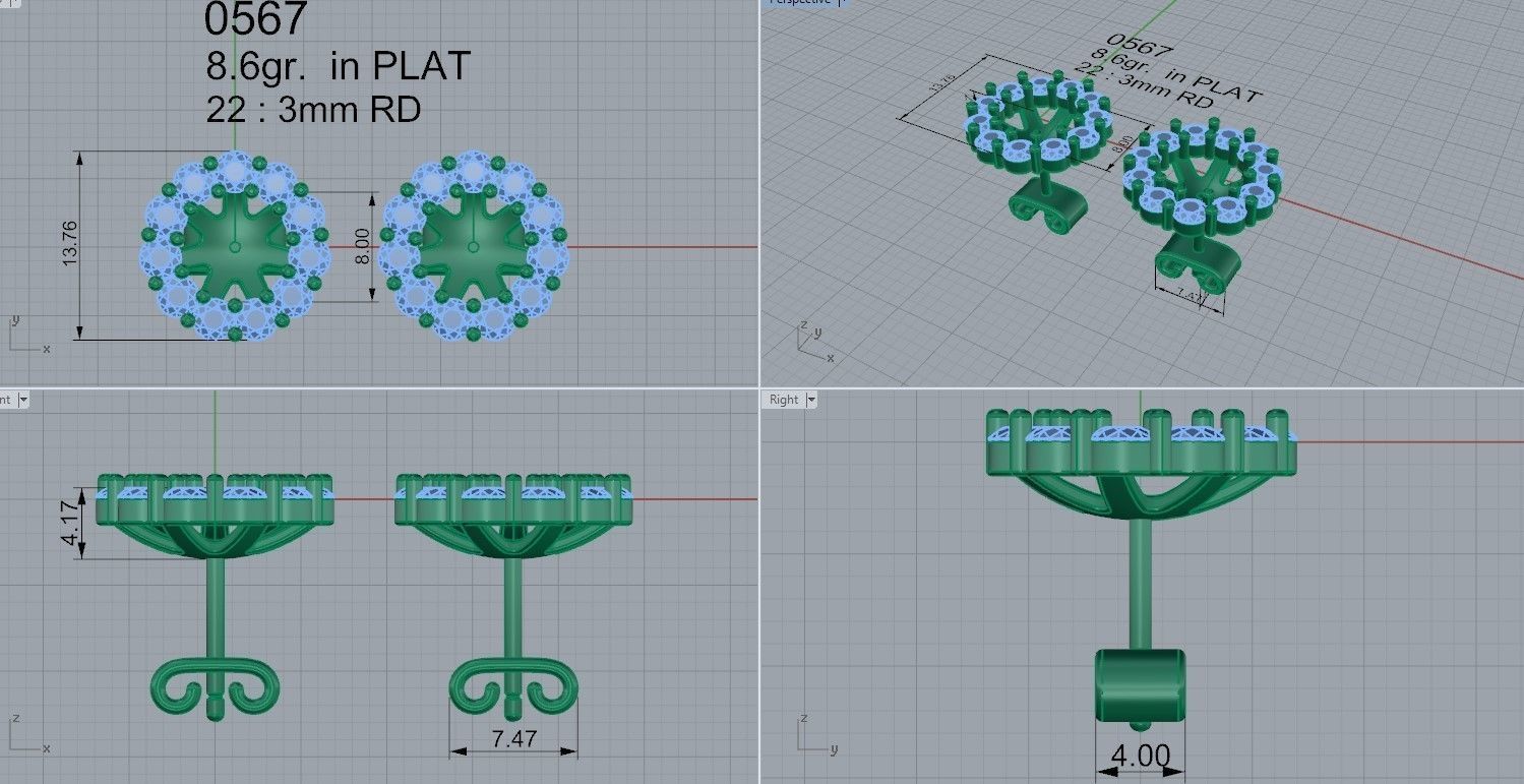 Cluster Stud With Friction Post Earring 0567 3D print model_4