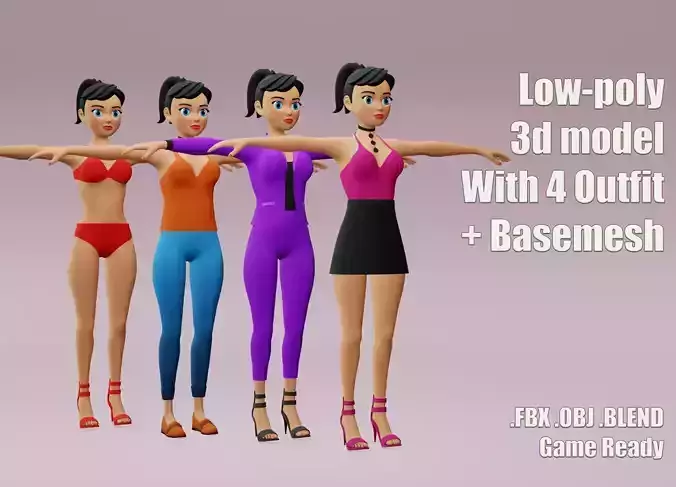 Female cartoon character with 4 outfit